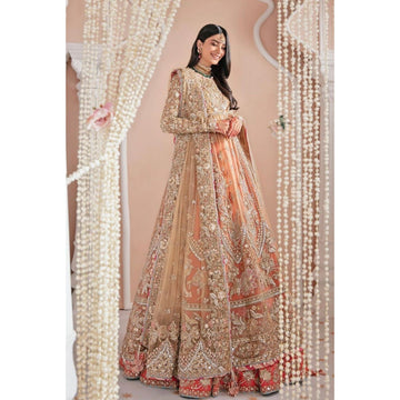 Pakistani Indian Style Premium Women’s Net Ensemble with Intricate ADDA Work, Silk Lehnga & Dupatta