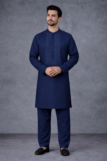 Men’s Ivory Embroidered Shalwar Kameez – Classic Pakistani Suit