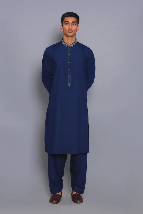 Men’s Classic Shalwar Kameez with Embroidered Collar