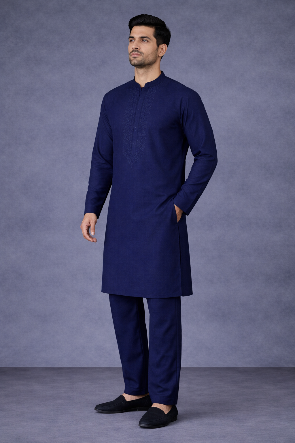 Men’s Ivory Embroidered Shalwar Kameez – Classic Pakistani Suit
