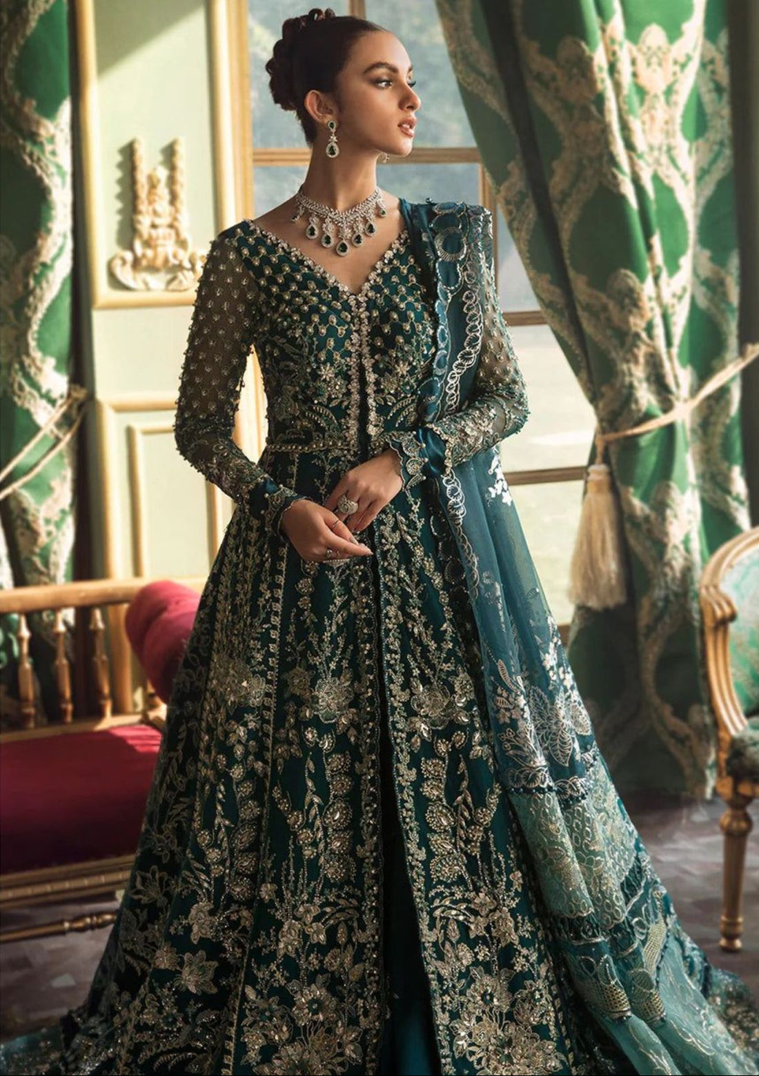 Pakistani Indian Style Wedding Dress Collection Net Heavy Embroidered Maxi Long Frock Style