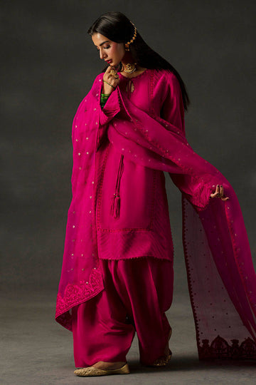 Embellished Silk Kurta Set with Hand worked Dupatta