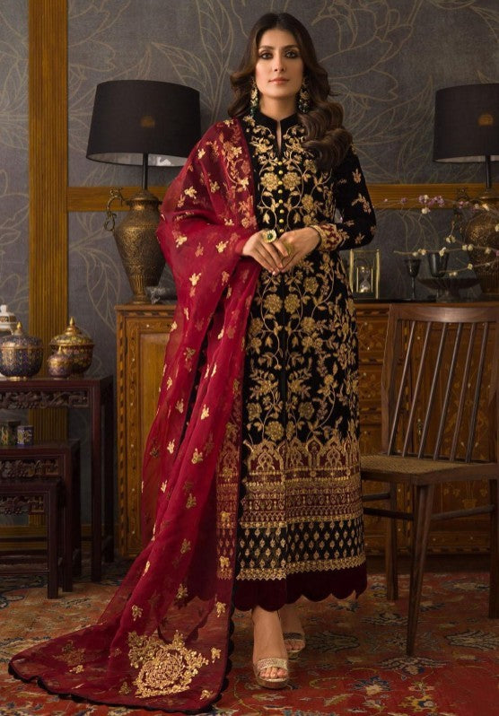 Luxury Grey Net Embroidered 3-Piece Suit with Silver Detailing & Magenta Dupatta