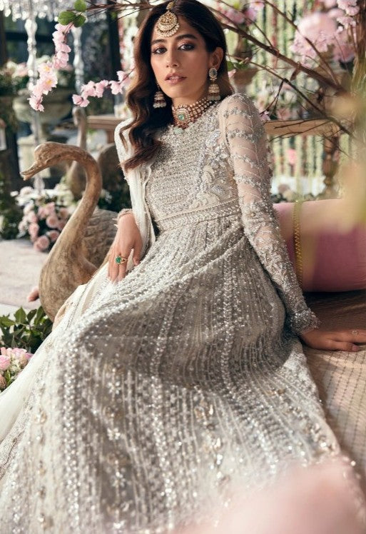 Pakistani Indian Style Luxury Women’s Net Suit with Embroidered Shirt, Sleeves, Kali Panels & Dupatta