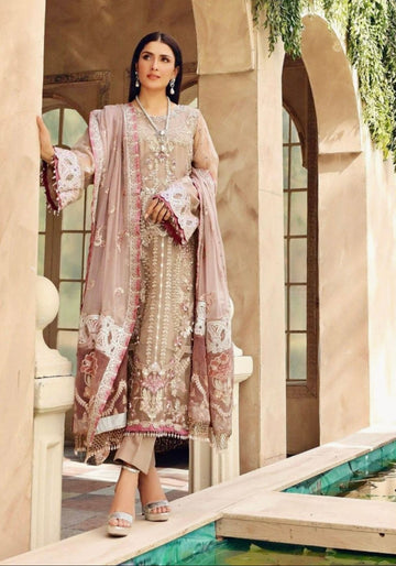 Pakistani Indian Style Women’s Pastel Pink Embroidered Net Formal Ensemble