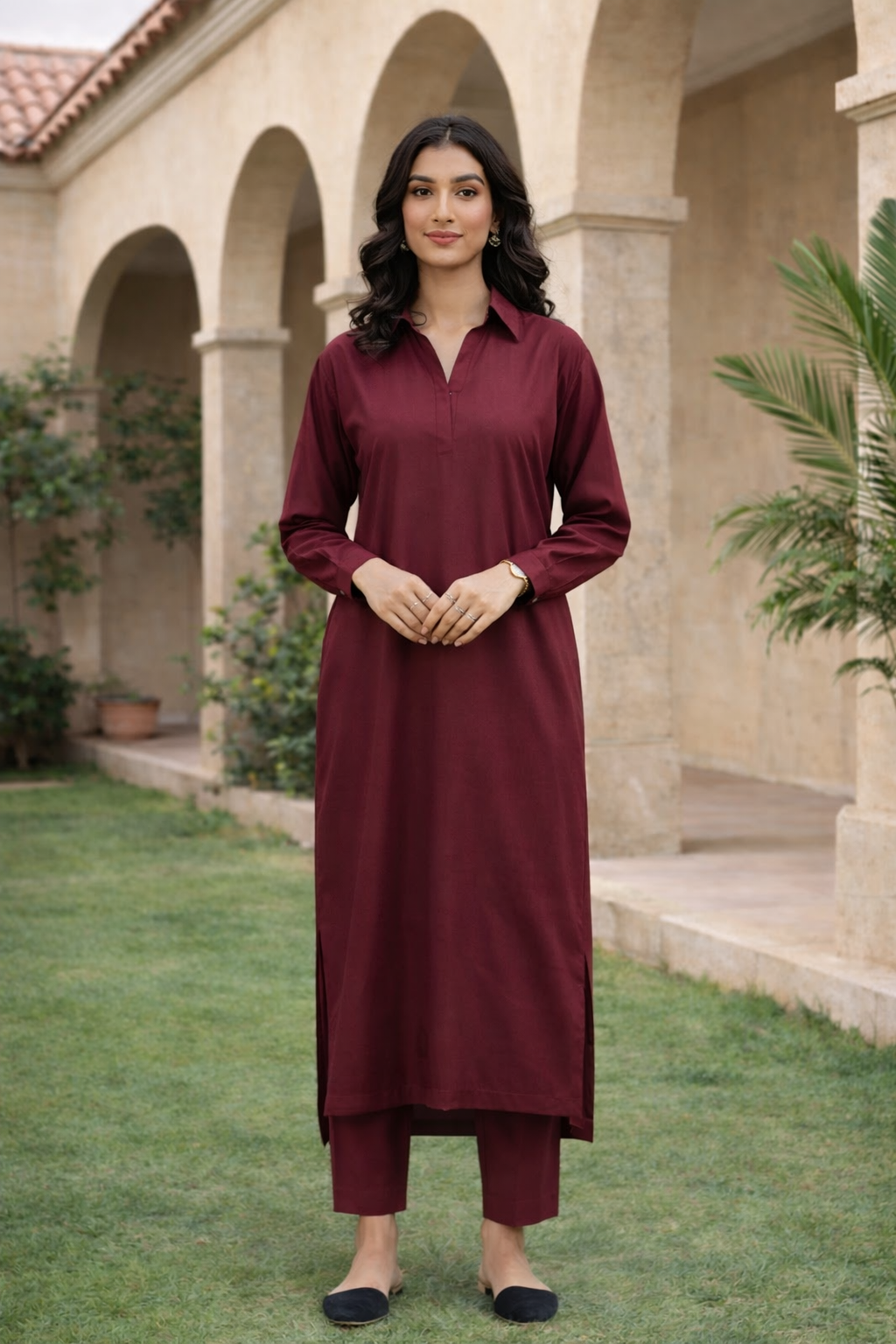 Classic Solid Kurta with Straight Pants for Everyday Wear