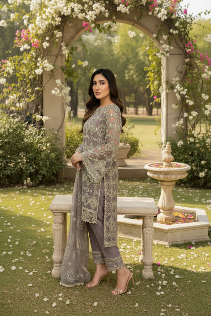 Radiance in Mauve – Embroidered Tissue Set