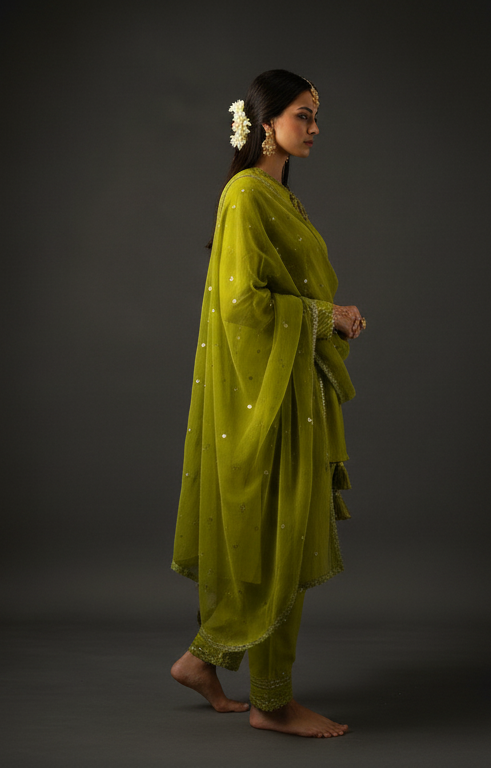 Pakistani & Indian Ethnic Kurta Pant Set with Tassel Dupatta